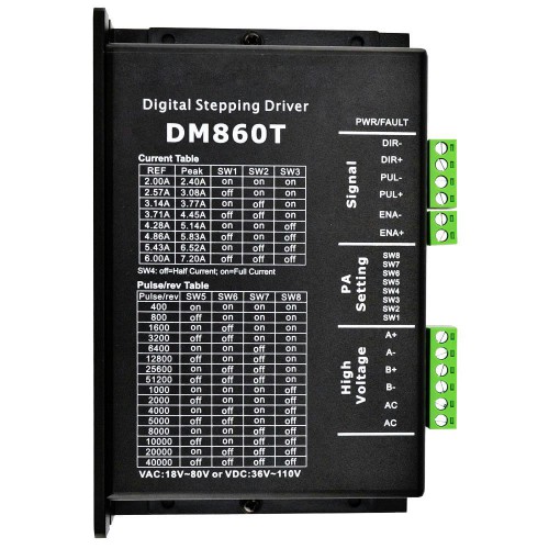 Controlador paso a paso digital DM860T 2,4-7,2A 18-80VCA o 36-110VCC para motor Nema 34