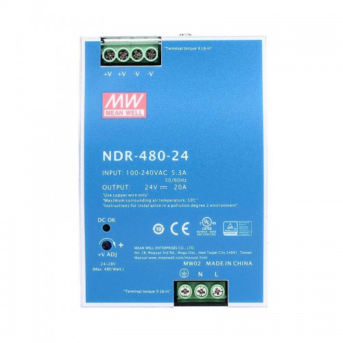 Meanwell NDR-480-24 Fuente de poder riel DIN 24VCC 20A 480W