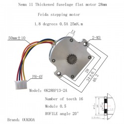 Motor paso a paso de panqueques Nema 11 plano OK28BP13-2A ​​2 fases 1,8grados 2,5 Ncm 4 cables