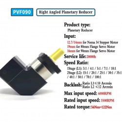 Reductor planetario de ángulo recto Nema34 serie PVF090, relación 3:1 - 100:1 para motor paso a paso Nema34/servomotor de 90 mm