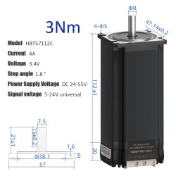 Motor paso a paso de circuito cerrado integrado Nema 23, serie HBT57, 1,2 Nm/2 Nm/3 Nm, con codificador de 1000 líneas