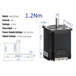 Motor paso a paso de circuito cerrado integrado Nema 23, serie HBT57, 1,2 Nm/2 Nm/3 Nm, con codificador de 1000 líneas