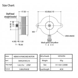 Motor paso a paso de panqueques NEMA14 36BYGH / 36HS2418CL16 1,8° 0,18 Nm para extrusor orbital de impresora 3D Voron