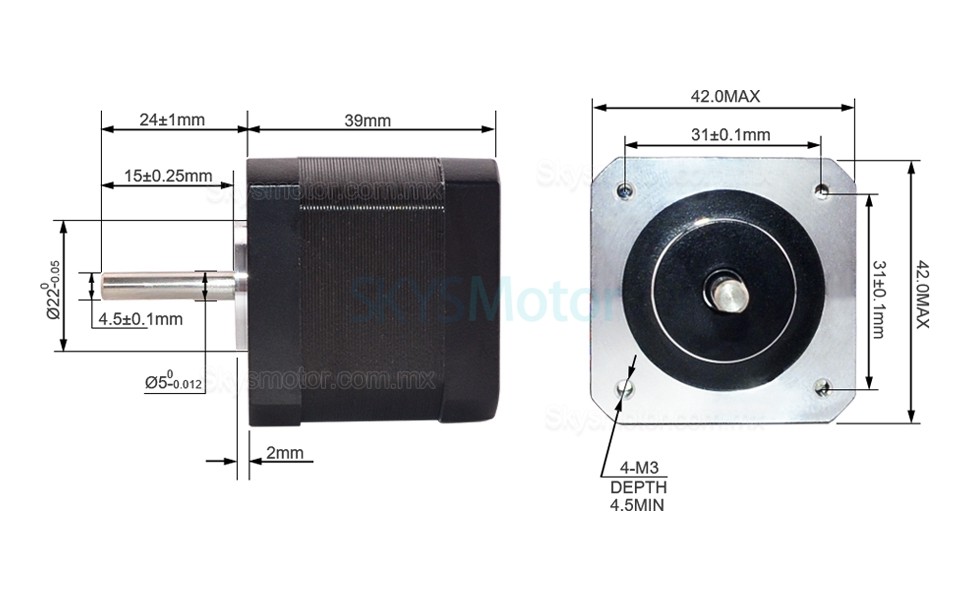 Motor Paso A Paso NEMA 17 17HS15-1504S-X1 45Ncm 12V 1,5A 4 Alambres con Cable 1m y Conector