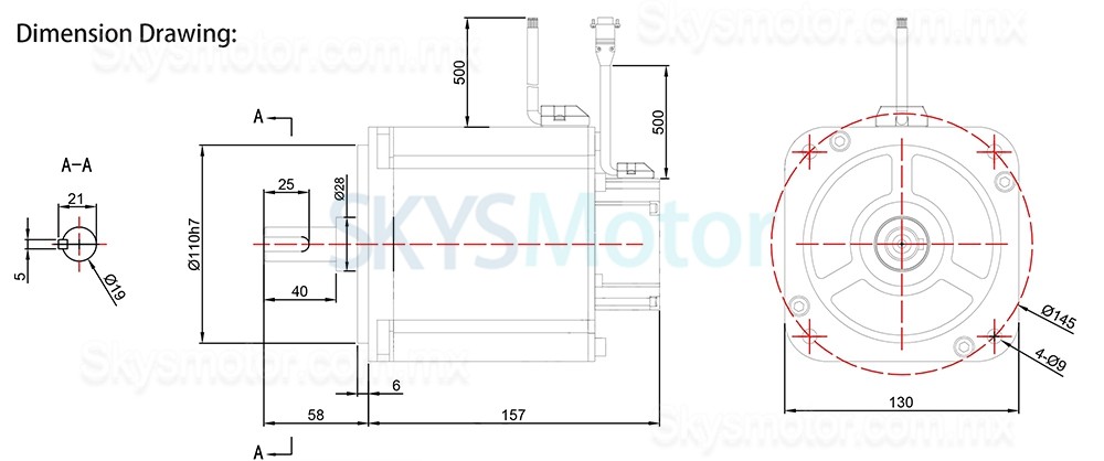 Servomotor CC 48V 130ASM1500-5-2500C 1500W 4,78Nm 37A 3000 RPM 130x130mm