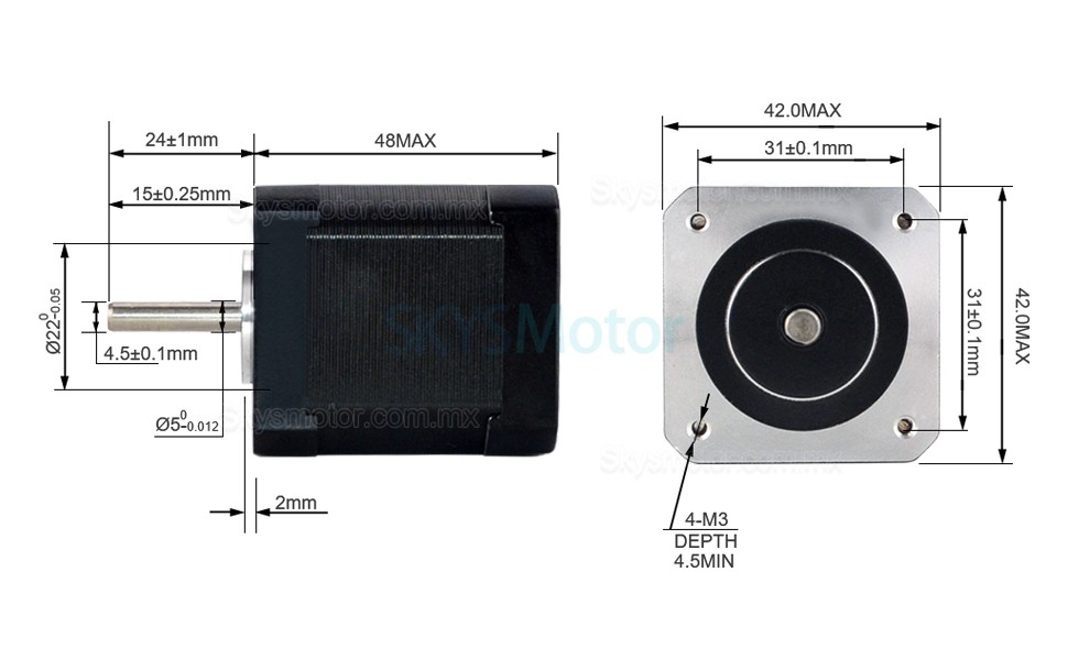 Motor Paso A Paso Nema 17 Alto Par 17HS19-2004S1 59Ncm 4 Alambres con Cable 1m y Conector