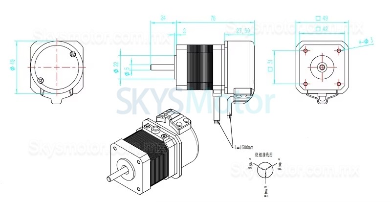 Servomotor CC 24V 42JSF630AS 64W 3,13A 0,2Nm 3000RPM 42x42 mm con codificador de 1000 líneas