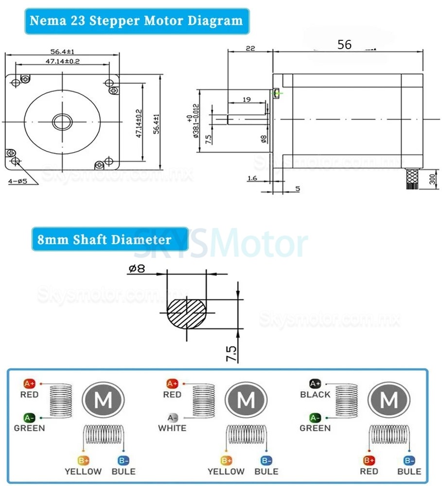 Motor paso a paso Nema 23 57HS5630A4 de 1,8 grados, 1,2 Nm, 4 conductores, 3 A, bif&aacute;sico, para impresora 3D y fresadora CNC