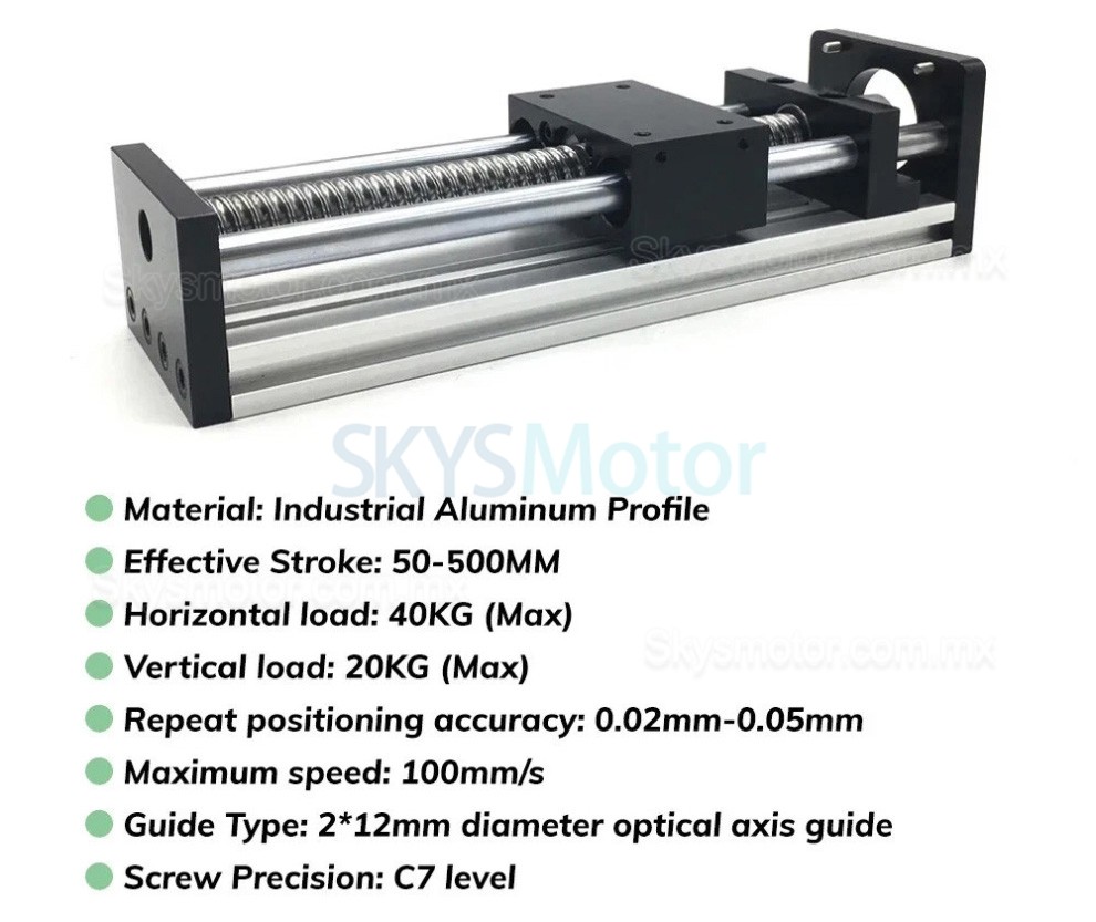 Kit de etapa lineal motorizada 1,2 Nm/2 Nm/3 Nm, carrera 100 mm a 300 mm, con motor Nema 23, driver y fuente de alimentaci&oacute;n