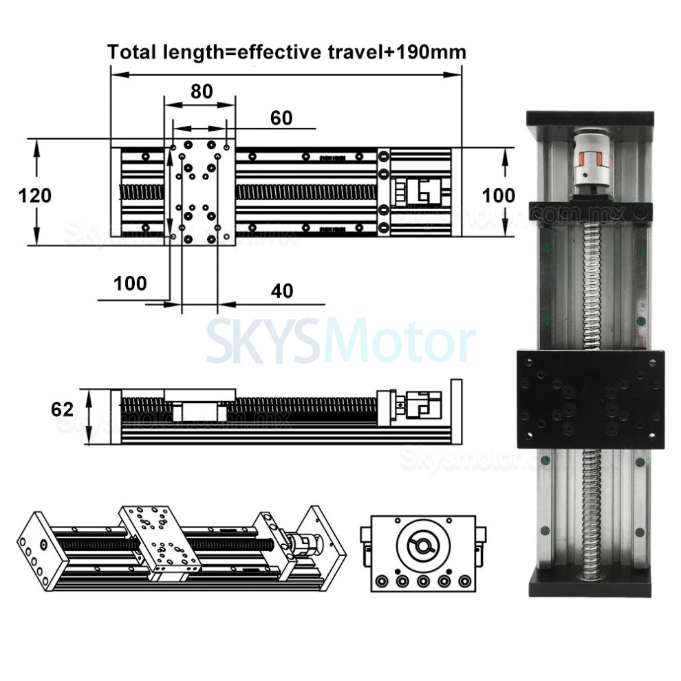 Gu&iacute;a lineal de alta resistencia SXG80&times;120, mesa deslizante lineal CNC con husillo de bolas compatible con motores Nema23/34