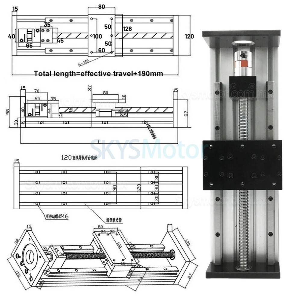 Gu&iacute;a lineal de alta resistencia SXG80&times;120, mesa deslizante lineal CNC con husillo de bolas compatible con motores Nema23/34