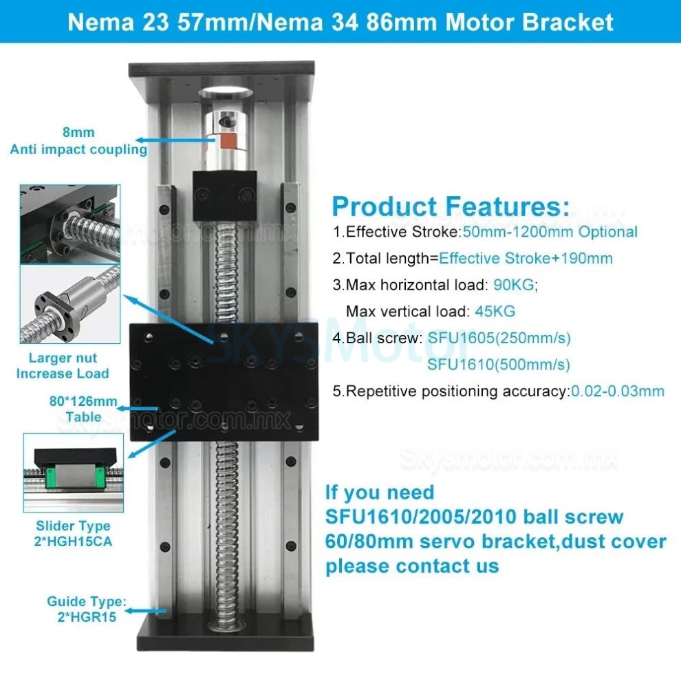 Gu&iacute;a lineal de alta resistencia SXG80&times;120, mesa deslizante lineal CNC con husillo de bolas compatible con motores Nema23/34