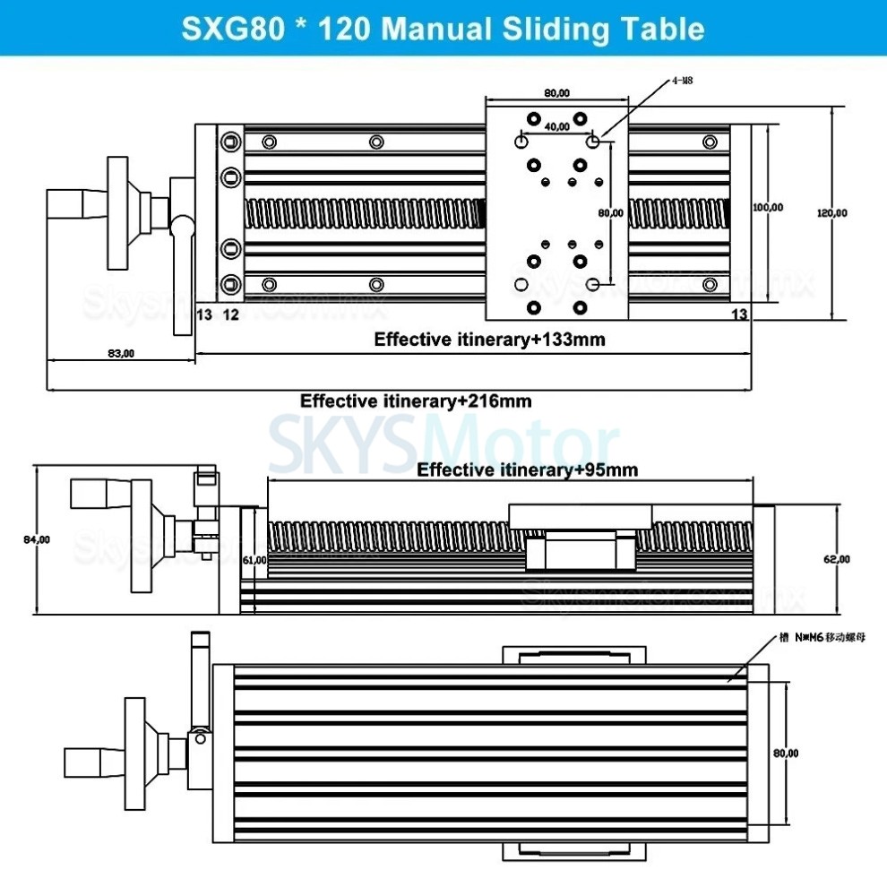 Gu&iacute;a lineal de alta resistencia SXG80&times;120, mesa deslizante lineal CNC con husillo de bolas compatible con motores Nema23/34