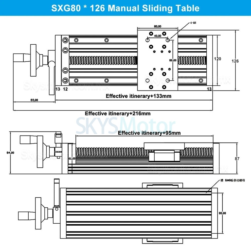 Gu&iacute;a lineal de alta resistencia SXG80&times;120, mesa deslizante lineal CNC con husillo de bolas compatible con motores Nema23/34