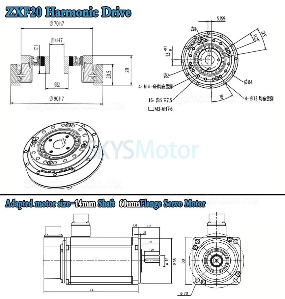 Reductor arm&oacute;nico de la serie ZXF relaci&oacute;n 30:1/50:1/80:1/100:1/120:1/160:1 para motor paso a paso/servomotor