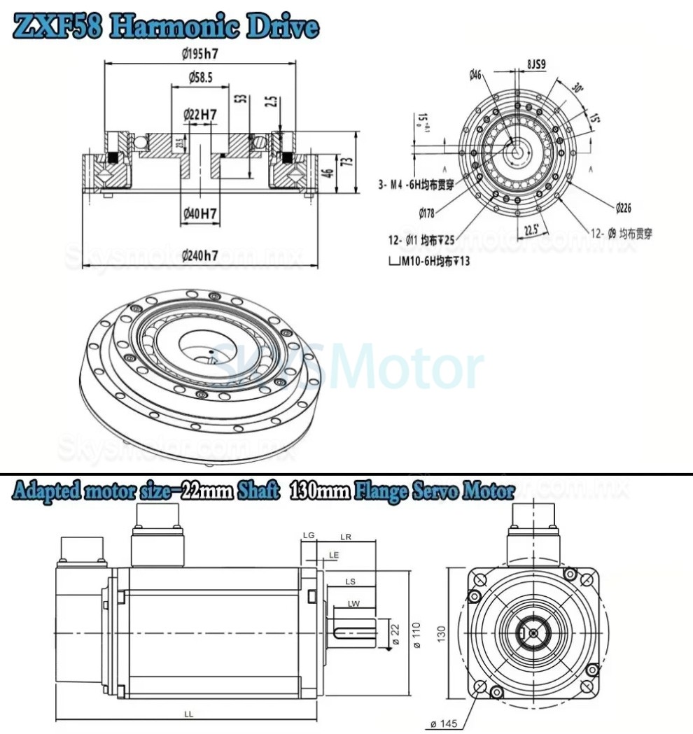 Reductor arm&oacute;nico de la serie ZXF relaci&oacute;n 30:1/50:1/80:1/100:1/120:1/160:1 para motor paso a paso/servomotor
