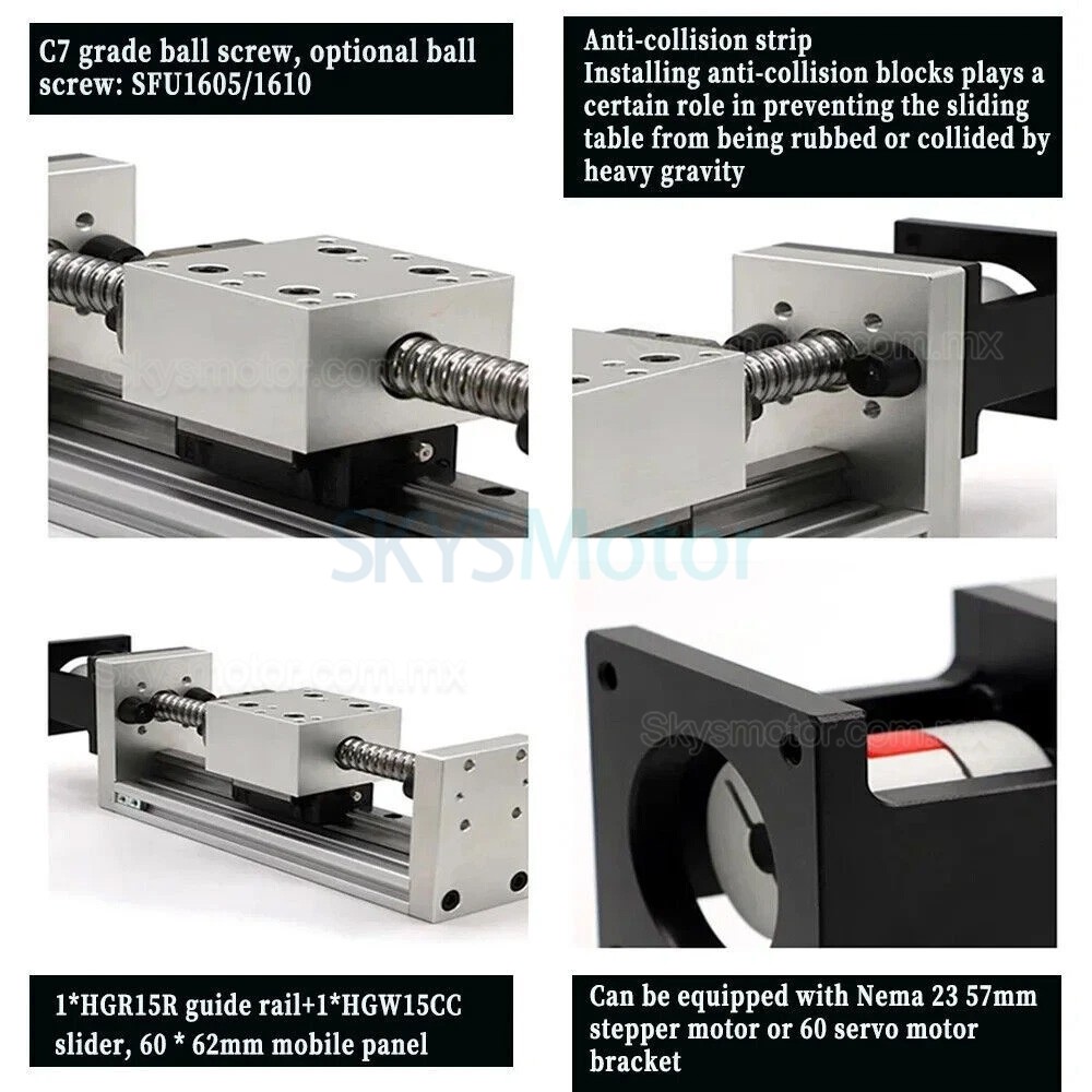 Rieles lineales DXG-YR60-2, etapa de movimiento deslizante CNC, carrera de 100 mm a 300 mm