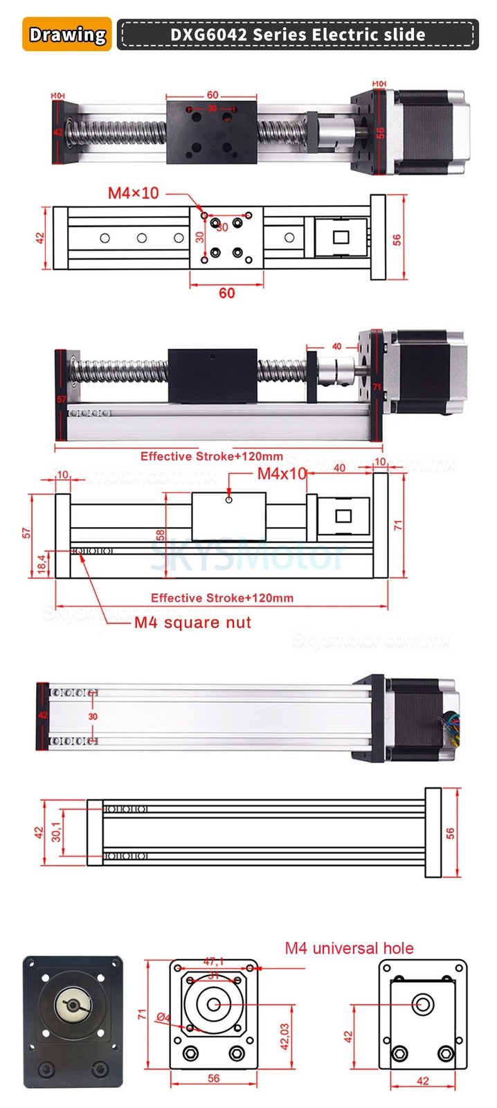 Etapa lineal motorizada CNC OSP001600, mesa deslizante lineal con motor paso a paso