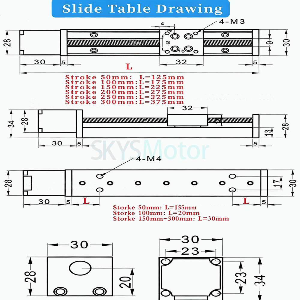 Mini etapa lineal motorizada OSP001601, paso 1mm, 0,07Nm, carrera 75 mm con motor paso a paso Nema 11