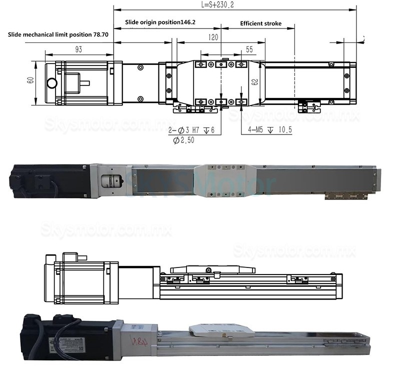Módulo lineal de doble carril, actuador de guía lineal FCH60 50-1000mm con servomotor de 400 W