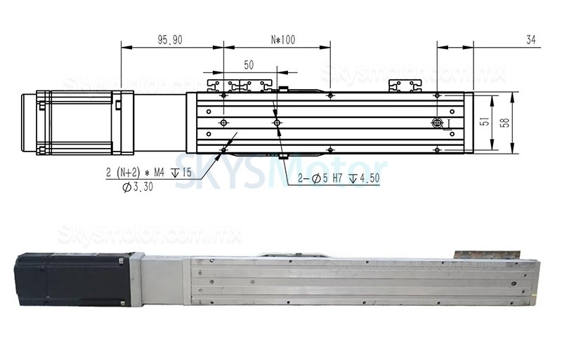 Módulo lineal de doble carril, actuador de guía lineal FCH60 50-1000mm con servomotor de 400 W