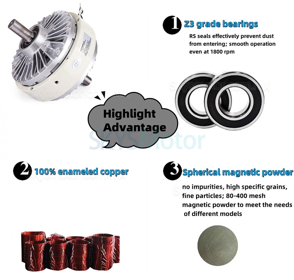 Embrague de part&iacute;culas magn&eacute;ticas de doble eje serie FL-S, 6 Nm-50 Nm, 24 VCC