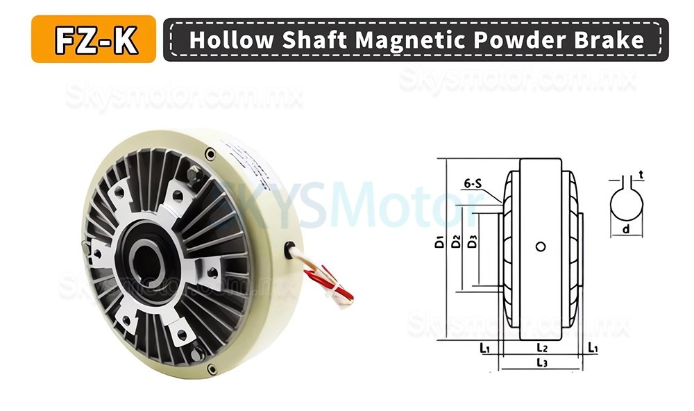 Freno de polvo magn&eacute;tico de eje hueco serie FZ-K, freno de part&iacute;culas magn&eacute;ticas de 6-200 Nm, 24 V