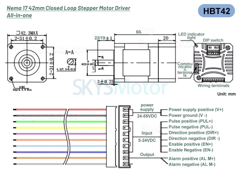 Motor paso a paso de bucle cerrado integrado Nema 17, serie HBT42, 0,4 Nm/0,55 Nm/0,7 Nm, con codificador de 1000 l&iacute;neas