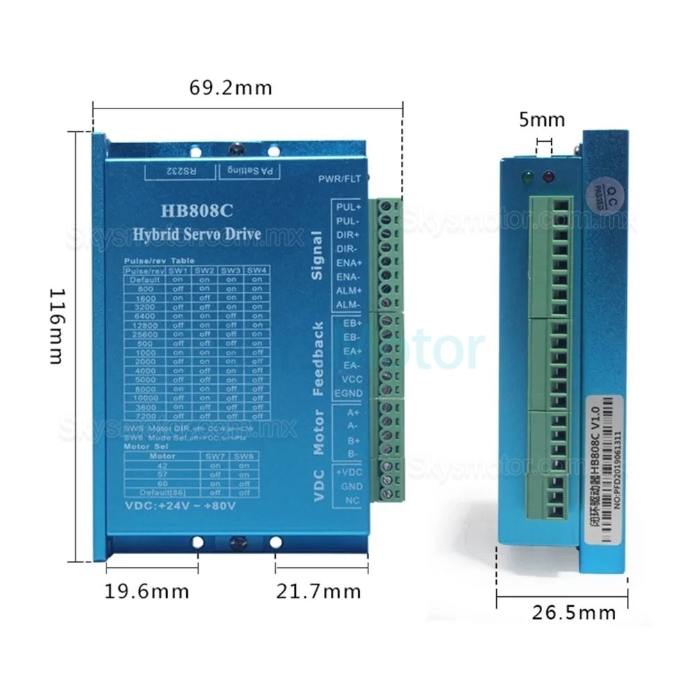 Controlador de motor paso a paso de bucle cerrado bif&aacute;sico HB808C, CA 18-80 V para motores Nema 17/23/24