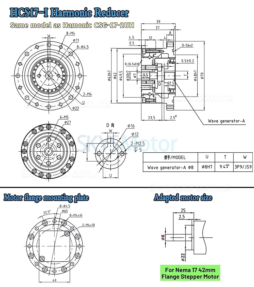 Reductor arm&oacute;nica serie CSF relaci&oacute;n 50:1/80:1/100:1/120:1, para motor paso a paso/servomotor