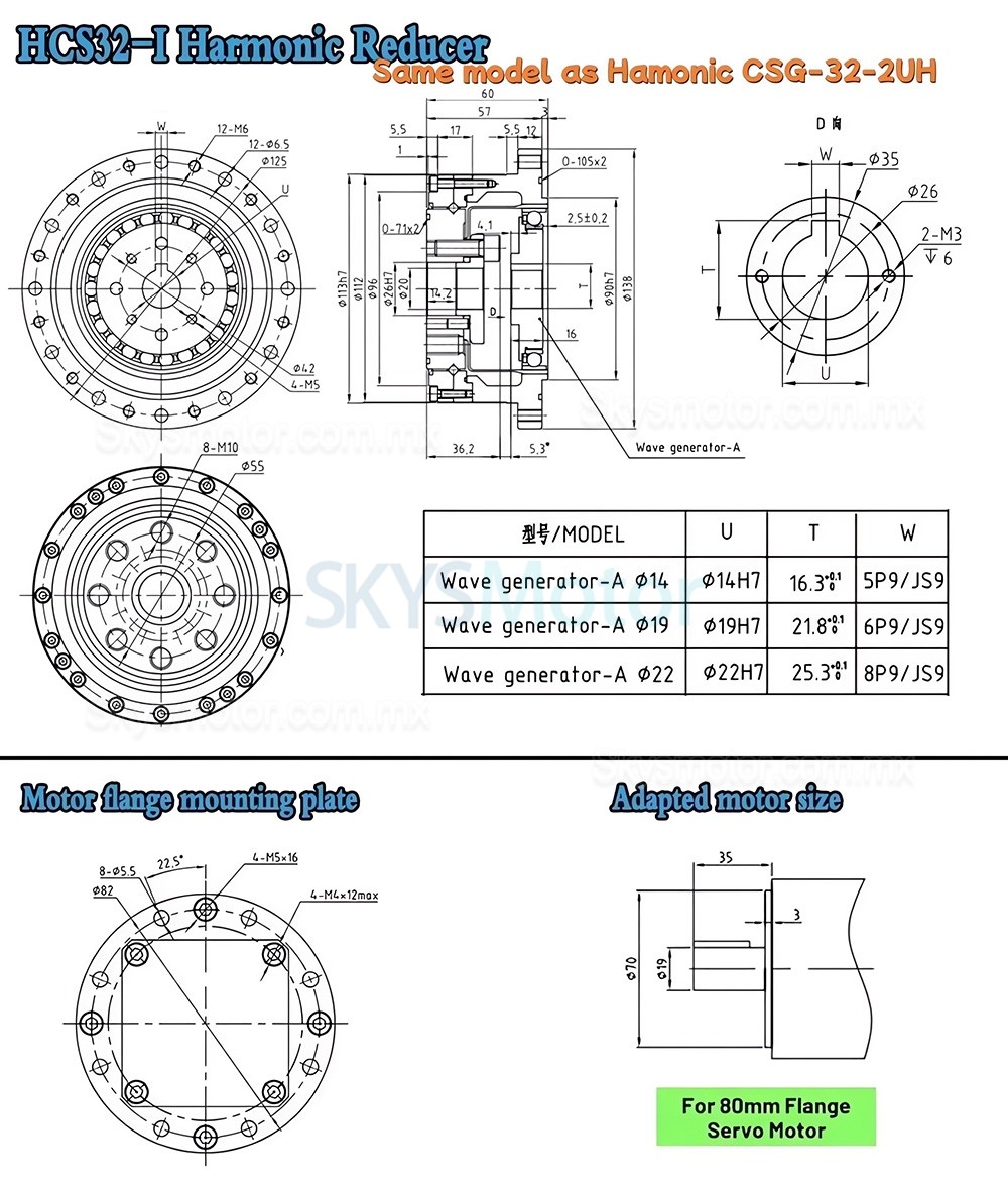 Reductor arm&oacute;nica serie CSF relaci&oacute;n 50:1/80:1/100:1/120:1, para motor paso a paso/servomotor