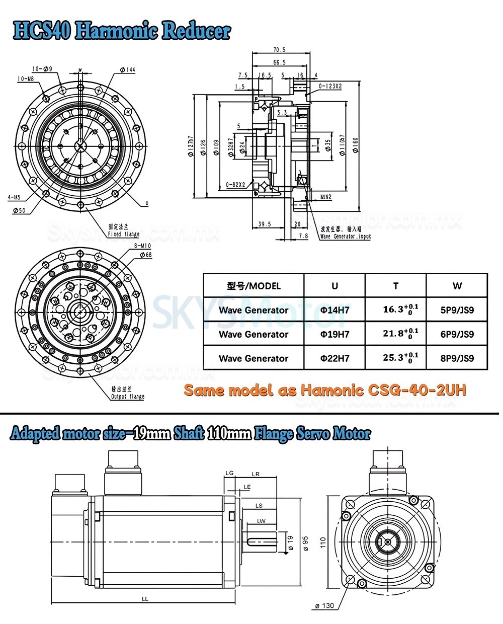 Reductor arm&oacute;nica serie CSF relaci&oacute;n 50:1/80:1/100:1/120:1, para motor paso a paso/servomotor