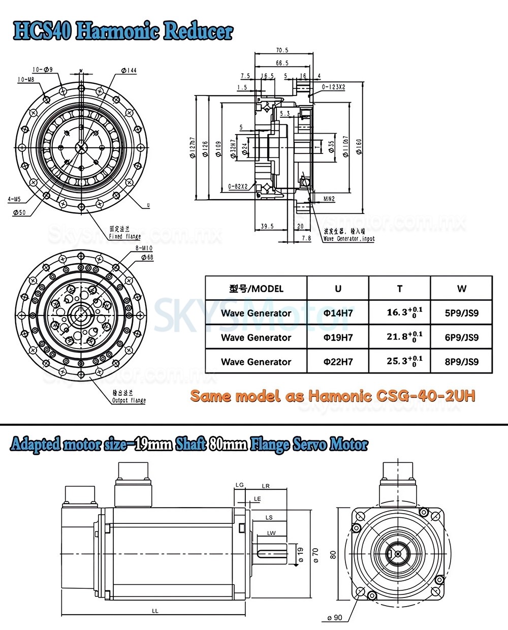 Reductor arm&oacute;nica serie CSF relaci&oacute;n 50:1/80:1/100:1/120:1, para motor paso a paso/servomotor