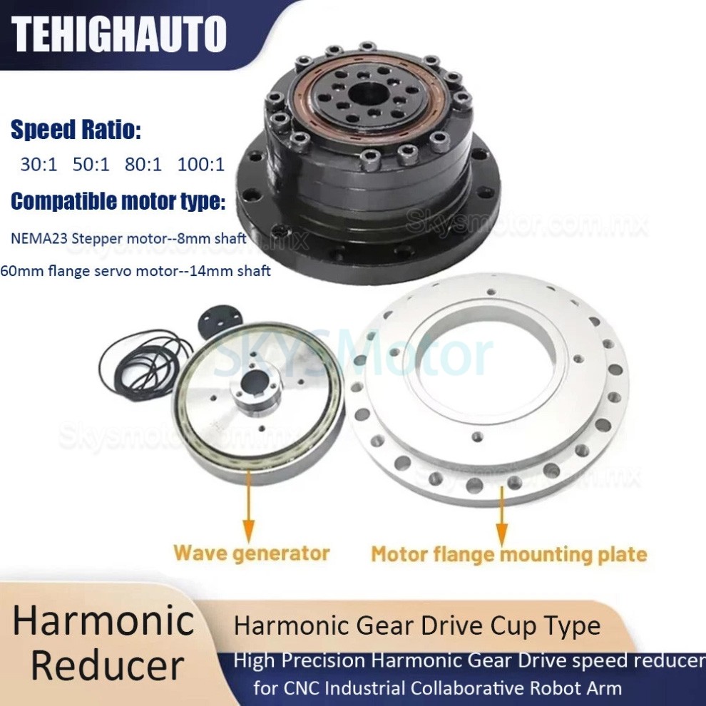 Reductor arm&oacute;nica tipo copa serie ZXS20 relaci&oacute;n 30:1/50:1/80:1/100:1 para motor paso a paso/servomotor