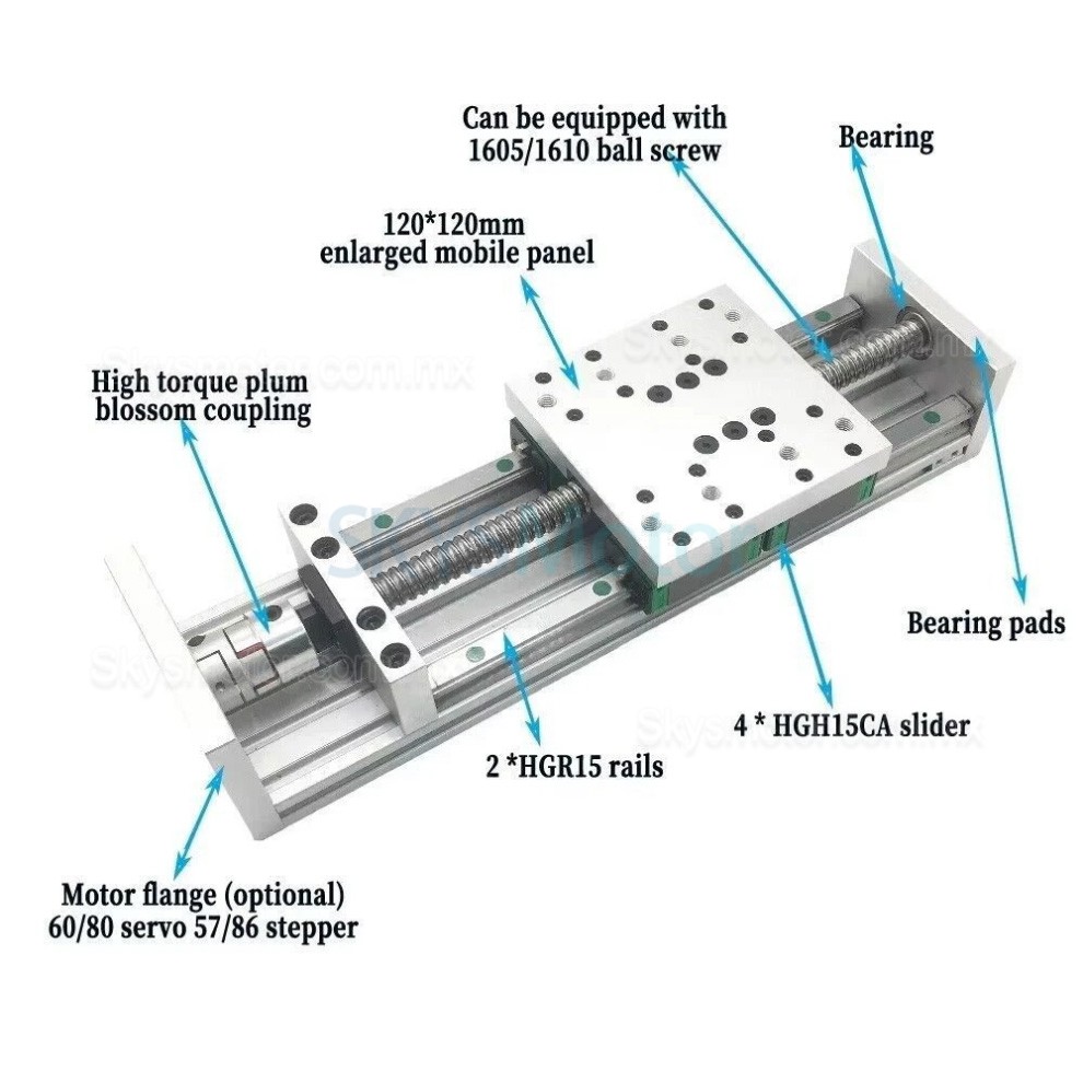 Gu&iacute;a lineal de alta resistencia SXG120&times;120, mesa deslizante lineal de 70-100kg, etapa lineal CNC 100mm-1000mm