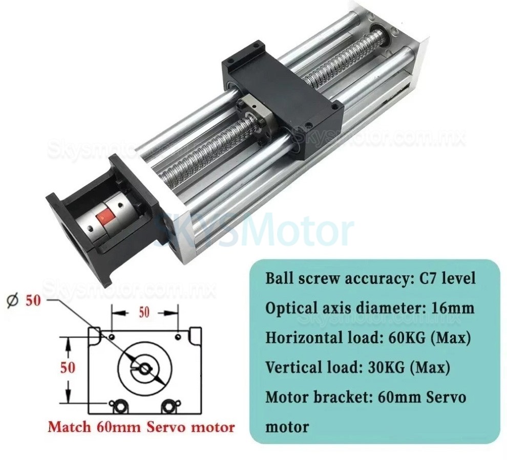 Deslizante lineal CNC, mesa lineal OSP001610, carrera 100mm a 1000mm, compatible con motor paso a paso NEMA 23 y servomotor de 60 mm