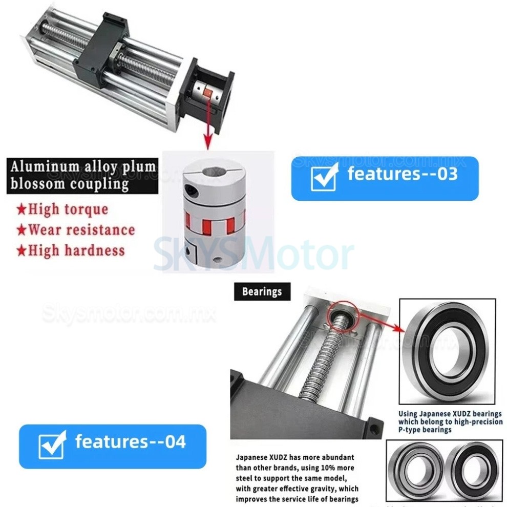 Deslizante lineal CNC, mesa lineal OSP001610, carrera 100mm a 1000mm, compatible con motor paso a paso NEMA 23 y servomotor de 60 mm