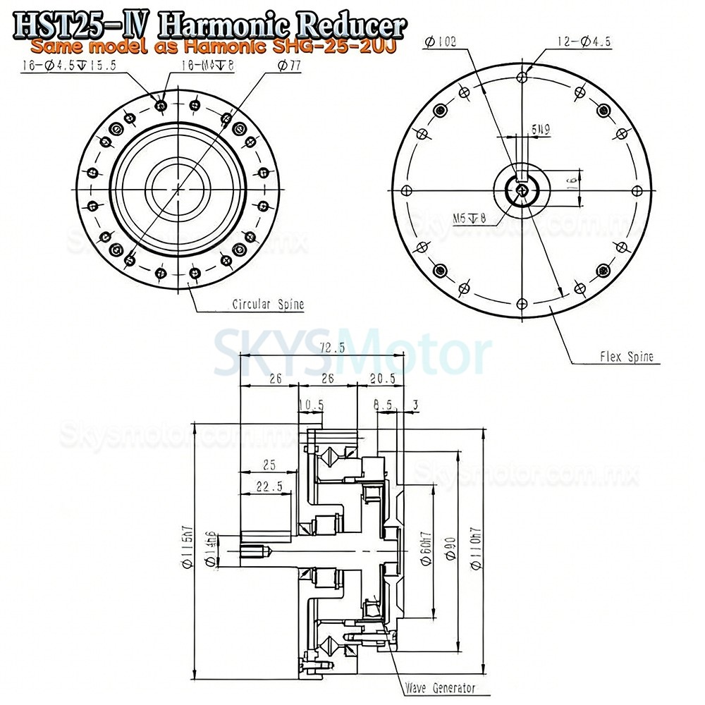 Reductor arm&oacute;nico de la serie HST relaci&oacute;n 50:1/80:1/100:/120:1/160:1,huelgo 20 arc-sec,para brazo rob&oacute;tico industrial