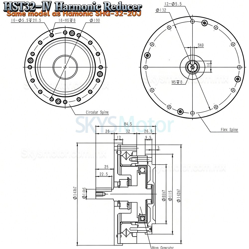 Reductor arm&oacute;nico de la serie HST relaci&oacute;n 50:1/80:1/100:/120:1/160:1,huelgo 20 arc-sec,para brazo rob&oacute;tico industrial