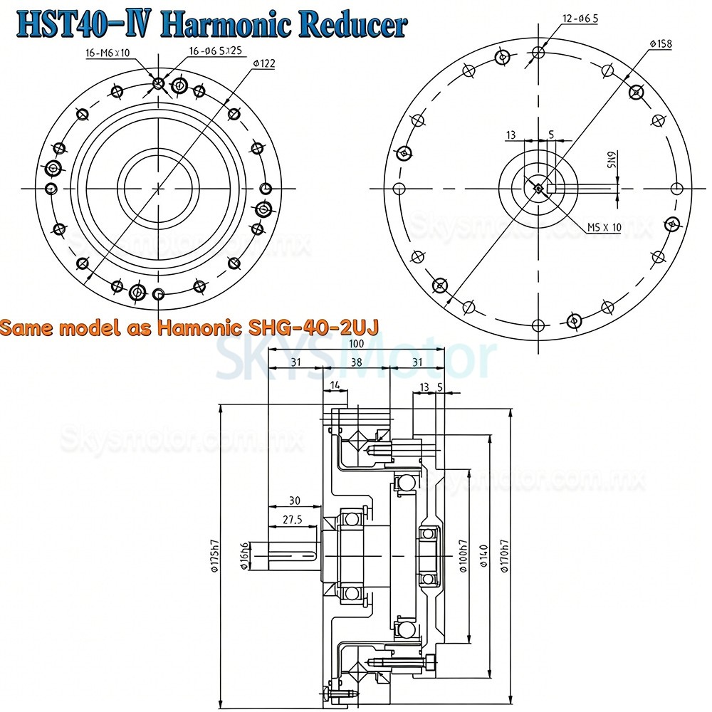 Reductor arm&oacute;nico de la serie HST relaci&oacute;n 50:1/80:1/100:/120:1/160:1,huelgo 20 arc-sec,para brazo rob&oacute;tico industrial