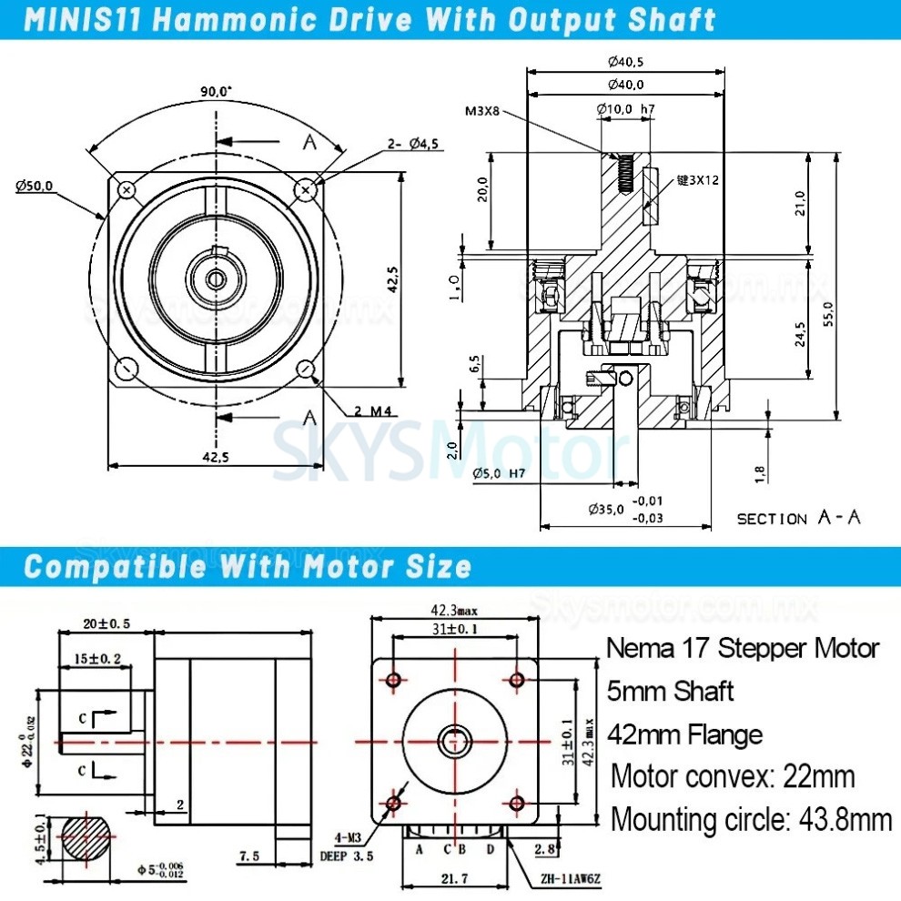 Motorreductor paso a paso arm&oacute;nico serie MINIS/MINIF relaci&oacute;n 30:1/50:1/100:1