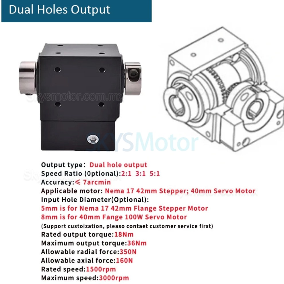 Reductores de engranajes cónicos en ángulo recto Nema 17, relación 2:1/3:1/5:1 para motor paso a paso Nema 17 Reductores de engranajes cónicos en ángulo recto Nema 17, relación 2:1/3:1/5:1 para motor paso a paso Nema 17
