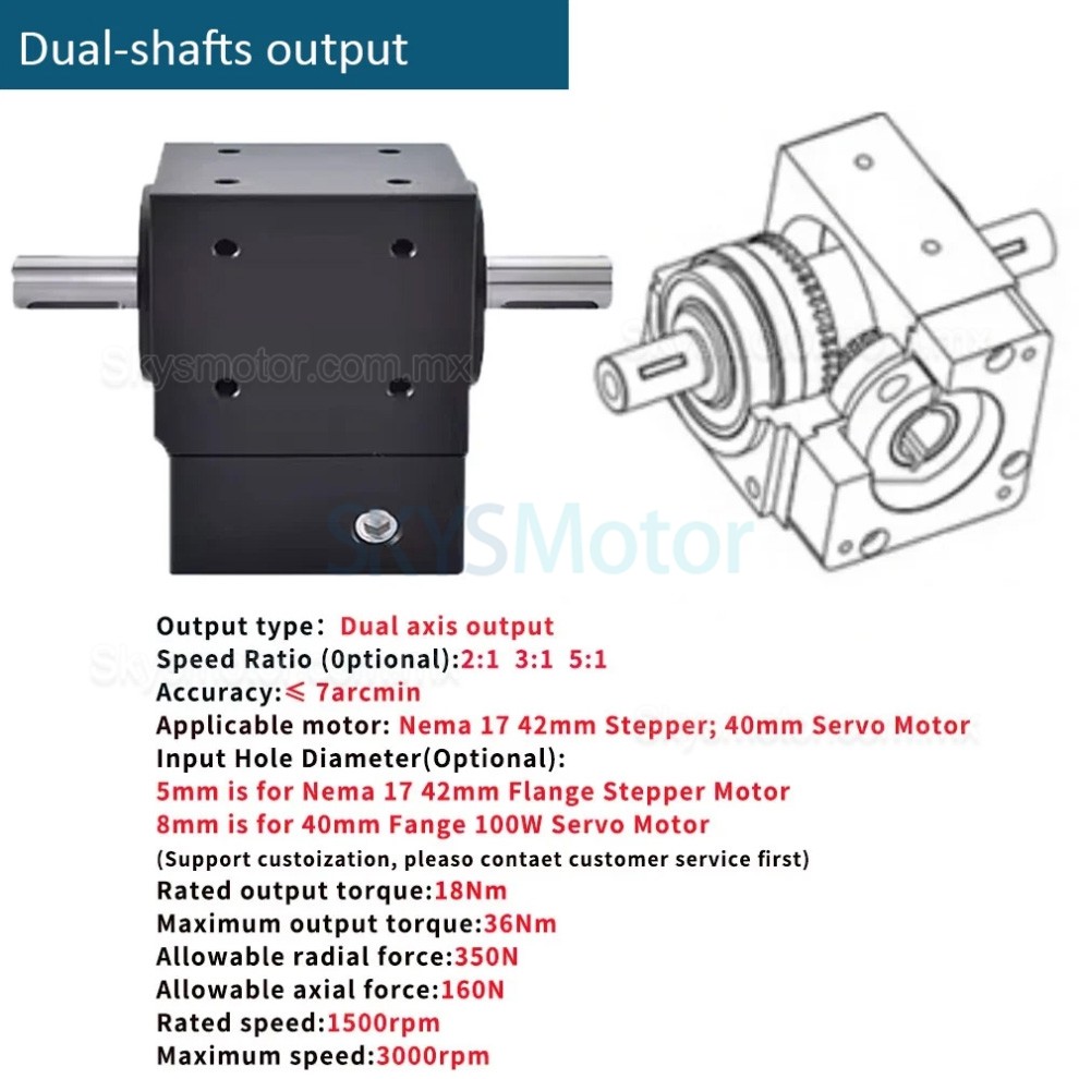 Reductores de engranajes cónicos en ángulo recto Nema 17, relación 2:1/3:1/5:1 para motor paso a paso Nema 17 Reductores de engranajes cónicos en ángulo recto Nema 17, relación 2:1/3:1/5:1 para motor paso a paso Nema 17
