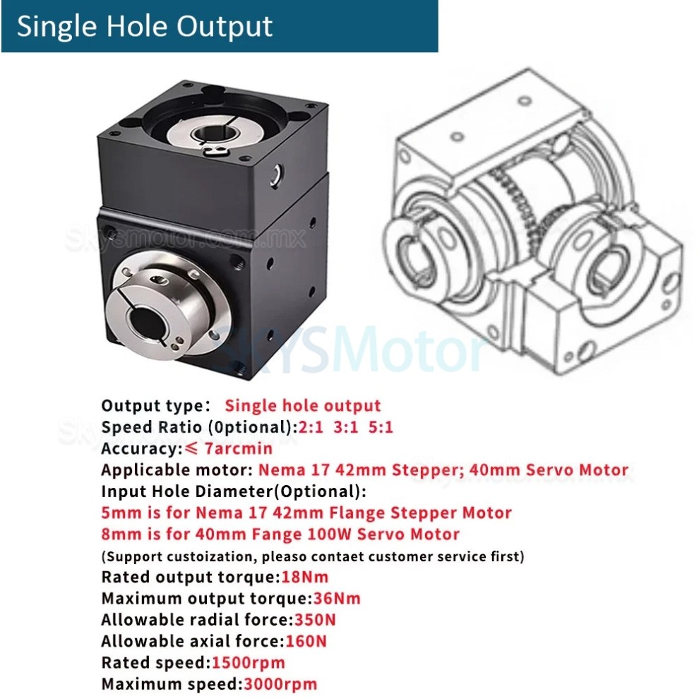 Reductores de engranajes cónicos en ángulo recto Nema 17, relación 2:1/3:1/5:1 para motor paso a paso Nema 17 Reductores de engranajes cónicos en ángulo recto Nema 17, relación 2:1/3:1/5:1 para motor paso a paso Nema 17
