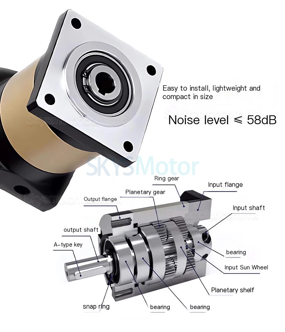 Reductor planetarios con salida de orificio hueco serie PFN60-160, relaci&oacute;n 3:1 - 100:1, para  motores paso a paso NEMA 23 y 34