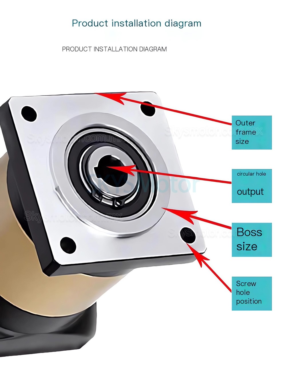 Reductor planetarios con salida de orificio hueco serie PFN60-160, relaci&oacute;n 3:1 - 100:1, para  motores paso a paso NEMA 23 y 34