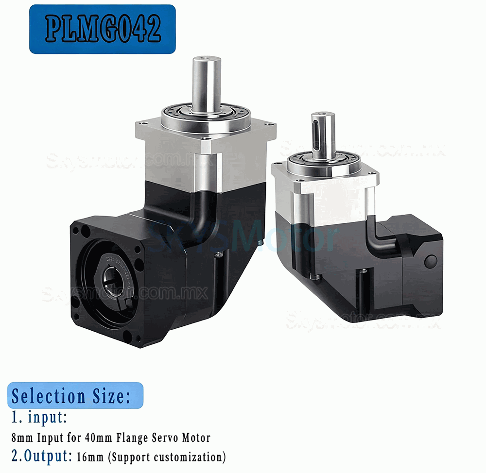 Reductor planetario de &aacute;ngulo recto Nema 17 serie PLMG042, relaci&oacute;n 3:1 - 100:1 para motor paso a paso Nema 17/servomotor de 40 mm