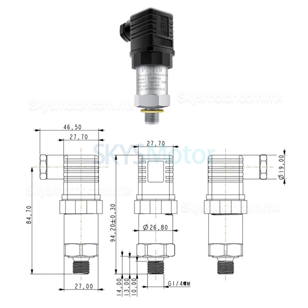 Sensor de presi&oacute;n hidr&aacute;ulica industrial PT-719 Transmisor de presi&oacute;n 0-10 V 4-20 mA IP65