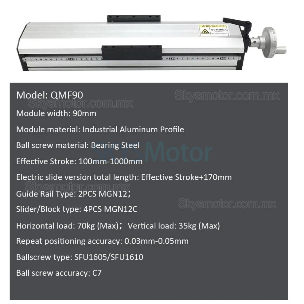 Corredera de husillo de bolas manual totalmente sellada QMF90, etapa de traslación lineal CNC, módulo de guía lineal Corredera de husillo de bolas manual totalmente sellada QMF90, etapa de traslación lineal CNC, módulo de guía lineal