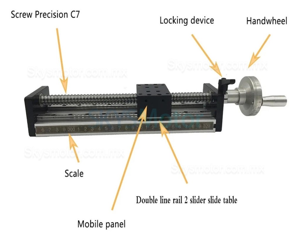 Etapa lineal manual SXG5080 con guías dobles y husillo de bolas y volante Etapa lineal manual SXG5080 con guías dobles y husillo de bolas y volante